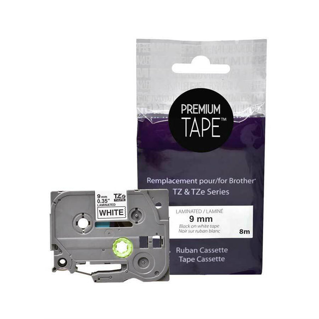 Premium Tape Label Tape - Alternative for Brother TZe-221 - 3/8" x 26' (9 mm X 8 m) - Black on White - 1 Pack