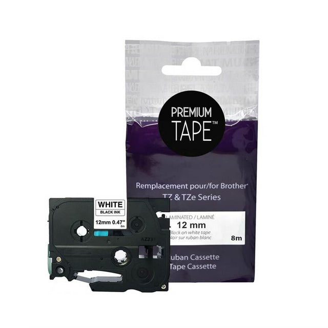 Premium Tape Label Tape - Alternative for Brother TZe-231 - 1/2" x 26' (12 mm X 8 m) - Black on White - 1 Pack