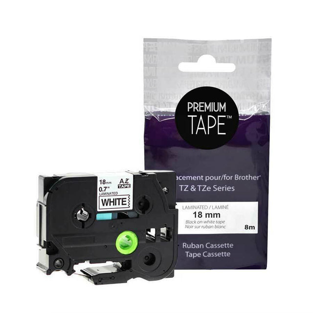 Premium Tape Label Tape - Alternative for Brother TZe-241 - 3/4" x 26' (18 mm x 8 m) - Black on White - 1 Pack