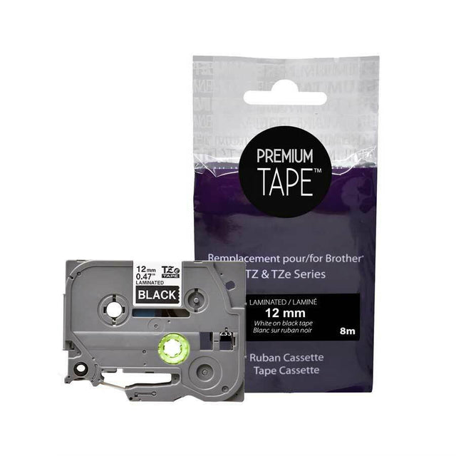 Premium Tape Label Tape - Alternative for Brother TZe-335 - 1/2" x 26' (12 mm x 8 m) - White on Black - 1 Pack